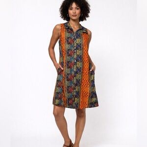 Bhag’s Boho Shirt Dress M/L Mixed Print Sleeveless Button Front Bohemian Paisley